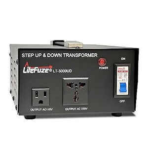 litefuze 3000 watt step updown voltage converter transformer  heavy-duty 110v to 220v amp 220v to 110v power converter with universal outlet fully grounded ce certified