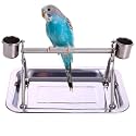 Litewood Bird Perch Stand Stainless Steel Table Rack with Feeder Cups Tray for Budgie Parakeet Cockatiel Conure Finch