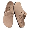 Litfun Unisex Genuine Suede Clogs Comfort &amp; Soft Cork Footbed Potato Shoes