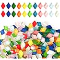 LITMIND Mosaic Tiles for Crafts Bulk, 1.1 LB Crystal Glass Mosaic Pieces, Diamond Shape Rainbow Mix for DIY Art Projects