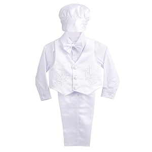 lito angels baby boy christening baptism outfit formal suit wi1th bonnet satin 5-piece set