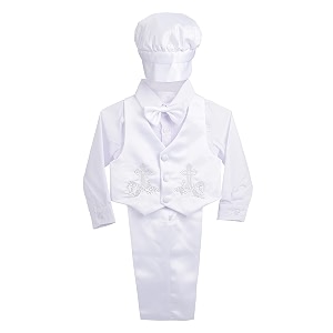 lito angels baby boy christening baptism outfit formal suit wi1th bonnet satin 5-piece set