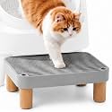 Litter Box Step, Litter Box Ramp/Catcher with Wooden Base, Anti-Tracking &amp; Easy to Clean, Ideal for Big Cats and Automatic Litter Boxes 15.8" x 11.8" x 5.9" (Gray)