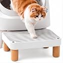 Litter Box Step, Litter Box Ramp/Catcher with Wooden Base, Anti-Tracking & Easy to Clean, Ideal for Big Cats and Automatic Litter Boxes 15.8" x 11.8" x 5.9" (White)