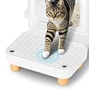 Litter Box Step, Litter Box Ramp/Catcher with Wooden Base, Anti-Tracking & Easy to Clean, Ideal for Small & Elderly Cats 11.8"x7.9"x3.6" (White)