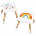 Little Acorn, Wooden Toddler Stools | Set of 2 | Activity Center Compatible | Kids Chairs for Play & Sensory Table | 10in Tall | Easy Assembly | Cloud & Rainbow