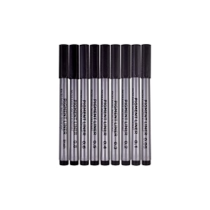 little birdie art story pigment fineliner water based black 00501020304050608mm brush tip pack of 9pc