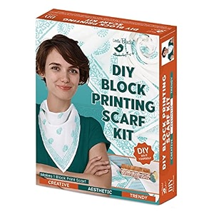little birdie diy block printed scarf kit  wooden block with paint  cotton scarf  hair scarves wraps headscarf  gift for girls amp adults
