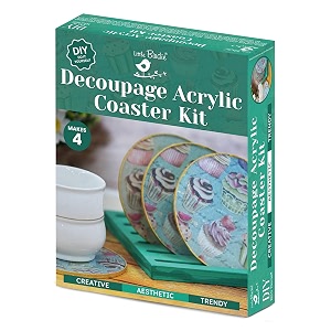 little birdie diy decoupage acrylic round coasters kit 3pc  tea coffee juice coaster art amp craft kit  coaster for office home table decor  craft kit gift for kids amp adults