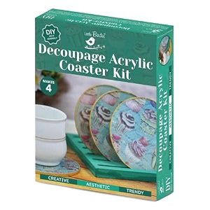 little birdie diy decoupage acrylic round coasters kit 3pc  tea coffee juice coaster art amp craft kit  coaster for office home table decor  craft kit gift for kids amp adults