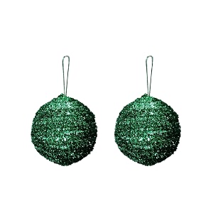 little birdie handmade christmas ornaments - tinsel baubles 70mm green 2pc