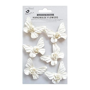 little birdie itsy bitsy- handmade flower flutura shabby chic- 6pc  handmade paper flowers for craftmixed mediacard makingdecoration flowersdiy craft flowerspaper flowers