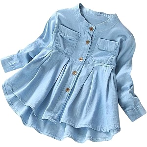 Little Fairy Girl Solid Denim Frocks