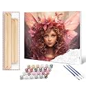 Little Girl Angel DIY Paint by Numbers for Adults Pink Wreath DIY Digital Oil Painting Acrylic Paint Angel Girl Flowers Painting Kits Canvas With Acrylic Paint Room Decor 16x20 Inch （DIY Frame ）