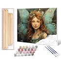 Little Girl Angel DIY Paint by Numbers for Adults Blue Wings DIY Digital Oil Painting Acrylic Paint Angel Leaves Flowers Painting Kits Canvas With Acrylic Paint Room Decor 16x20 Inch （DIY Frame ）