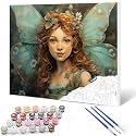 Little Girl Angel DIY Paint by Numbers for Adults Blue Wings DIY Digital Oil Painting Acrylic Paint Angel Leaves Flowers Painting Kits Canvas With Acrylic Paint Room Decor 16x20 Inch （without Frame ）