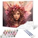 Little Girl Angel DIY Paint by Numbers for Adults Pink Wreath DIY Digital Oil Painting Acrylic Paint Angel Girl Flowers Painting Kits Canvas With Acrylic Paint Room Decor 16x20 Inch （without Frame ）