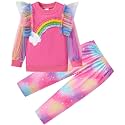 Little Girls 2 Piece Outfits Ruffle Sleeve Unicorn Sweatshirts Top and Leggings Set School Outfits Kids Clothing Set