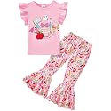 Little Girls 2 Piece Outfits Ruffle Sleeve Unicorn Sweatshirts Top and Leggings Set School Outfits Kids Clothing Set