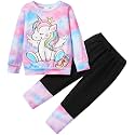 Little Girls 2 Piece Outfits Ruffle Sleeve Unicorn Sweatshirts Top and Leggings Set School Outfits Kids Clothing Set