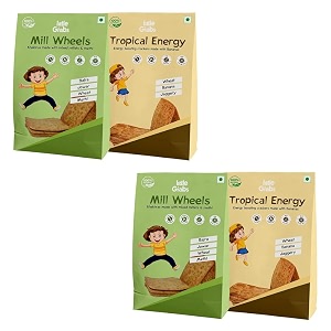 little grabs millet khakhra snack combo  banana amp jowar flavours  100 natural  no palm oil  hand roasted  cold-pressed sunflower oil  healthy snack for kids amp adults  pack of 4 x 100g