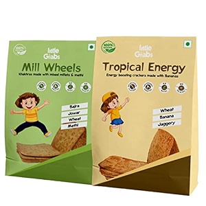 little grabs millet khakhra combo  banana amp jowar flavours  healthy baked snack for kids amp adults  hand roasted  no maida or palm oil  cold-pressed sunflower oil  pack of 2 x 100g