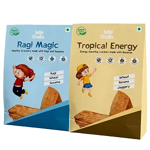 little grabs - 2 flavourbanana  ragi khakhra snack 100gm each  no palm oil amp maida  hand roasted  healthy khakhra for kids amp adults  organic cold-pressed sunflower oil  pack of 2