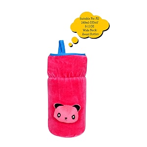 the little lookers baby feeding bottle covers for broad neck feeders cute animated patterned soft plush stretchable with easy to hold strap pink
