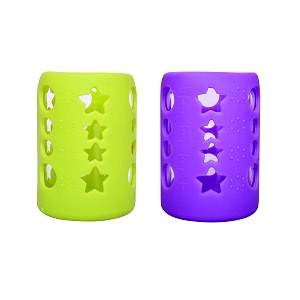 the little lookers baby feeding bottle silicone warmer coversleeve holderinsulated protection for newbornsinfantsbabies pack of 2 purple amp green 120 ml