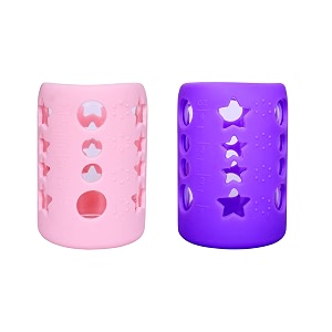 the little lookers baby feeding bottle silicone warmer coversleeve holderinsulated protection for newbornsinfantsbabies pack of 2 pink amp purple 120 ml