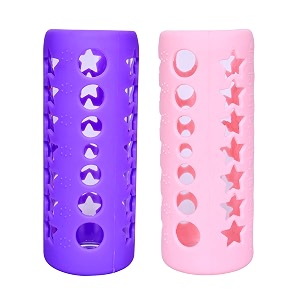 the little lookers baby feeding bottle silicone warmer coversleeve holderinsulated protection for newbornsinfantsbabies pack of 2 pink amp purple 240 ml