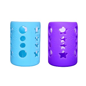 the little lookers baby feeding bottle silicone warmer coversleeve holderinsulated protection for newbornsinfantsbabies pack of 2 purple amp blue 120 ml