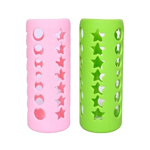 the little lookers baby feeding bottle silicone warmer coversleeve holderinsulated protection for newbornsinfantsbabies pack of 2 pink amp green 240ml