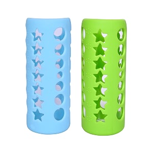 the little lookers baby feeding bottle silicone warmer cover  sleeve holder  insulated protection for new borns  infants babies pack of 2 green amp blue 240 ml