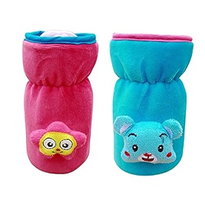 the little lookers bottle cover for feeders soft plush stretchable baby feeding bottle cover with easy to hold strap  suitable for 120ml 140ml amp 150ml pack of 2
