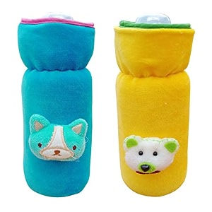 the little lookers bottle cover for feeders soft plush stretchable baby feeding bottle cover with easy to hold strap  suitable for 200ml amp 240ml pack of 2