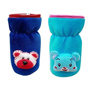 the little lookers bottle cover for feeders soft plush stretchable baby feeding bottle cover with easy to hold strap  suitable for 120ml 140ml amp 150ml pack of 2