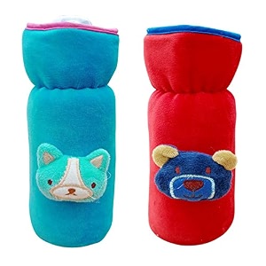 the little lookers bottle cover for feeders soft plush stretchable baby feeding bottle cover with easy to hold strap  suitable for 200ml amp 240ml pack of 2