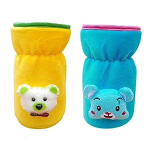 the little lookers bottle cover for feeders soft plush stretchable baby feeding bottle cover with easy to hold strap  suitable for 120ml 140ml amp 150ml pack of 2