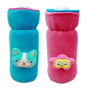 the little lookers bottle cover for feeders soft plush stretchable baby feeding bottle cover with easy to hold strap  suitable for 200ml amp 240ml pack of 2