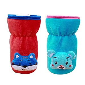 the little lookers bottle cover for feeders soft plush stretchable baby feeding bottle cover with easy to hold strap  suitable for 120ml 140ml amp 150ml pack of 2
