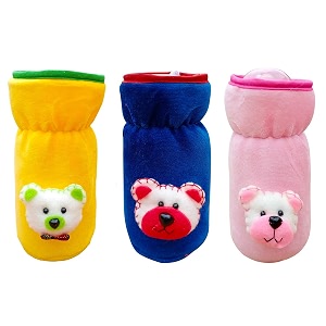 the little lookers bottle cover for feeders soft plush stretchable baby feeding bottle cover with easy to hold strap yellow royal blue amp light pink narrow neck 120ml4oz