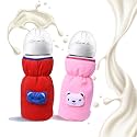 THE LITTLE LOOKERS Bottle Cover for Philips Avent/Wide Neck Feeders Soft Plush Stretchable Baby Feeding Bottle Cover with Easy to Hold Strap (Light Pink &amp; Red, Wide Neck 240-330ml/8-11OZ)