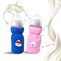 THE LITTLE LOOKERS Bottle Cover for Philips Avent/Wide Neck Feeders Soft Plush Stretchable Baby Feeding Bottle Cover with Easy to Hold Strap (Light Pink &amp; Royal Blue, Wide Neck 240-330ml/8-11oz)