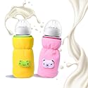 THE LITTLE LOOKERS Bottle Cover for Philips Avent/Wide Neck Feeders Soft Plush Stretchable Baby Feeding Bottle Cover with Easy to Hold Strap (Light Pink &amp; Yellow, Wide Neck 240-330ml/8-11OZ)