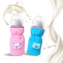 THE LITTLE LOOKERS Bottle Cover for Philips Avent/Wide Neck Feeders Soft Plush Stretchable Baby Feeding Bottle Cover with Easy to Hold Strap (Light Pink &amp; Blue, Wide Neck 240-330ml/8-11OZ)