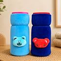 THE LITTLE LOOKERS Bottle Cover for Philips Avent/Wide Neck Feeders Soft Plush Stretchable Baby Feeding Bottle Cover with Easy to Hold Strap (Royal Blue &amp; Blue, Wide Neck 240-330ml/8-11OZ)