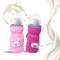 THE LITTLE LOOKERS Bottle Cover for Philips Avent/Wide Neck Feeders Soft Plush Stretchable Baby Feeding Bottle Cover with Easy to Hold Strap (Light Pink &amp; Pink, Wide Neck 240-330ml/8-11OZ)