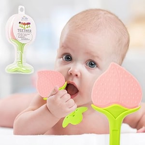 the little lookers bpa free single silicone fruit shape teether for 3m babytoddlersinfants peach - pack of 1