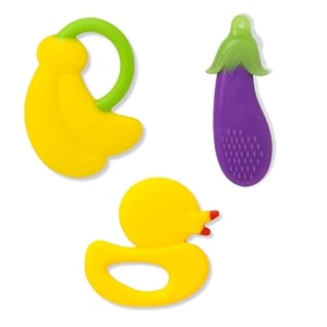 the little lookers combo silicone fruit shape teether for babytoddlersinfantschildren pack of 3 brinjal banana amp duck